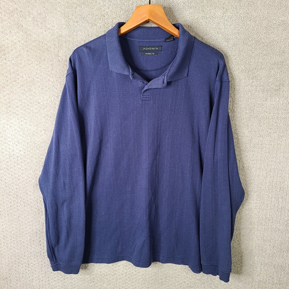 AXIST Shirt Mens XXL Blue Ribbed Knit Polo Long Sleeve Cotton Blend Modern Fit
